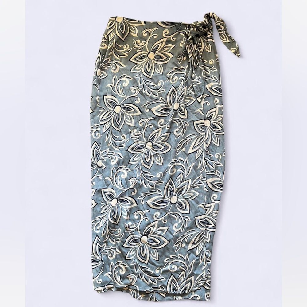 Blue Floral Tie-Side Swim Sarong Cover-Up